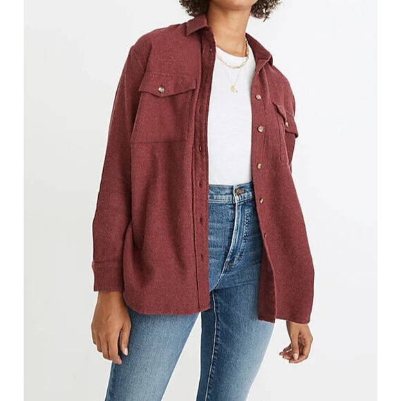 Madewell Tops - Madewell Flannel Flap Pocket Oversized Ex Boyfriend Shirt Dusty Burgundy Small
